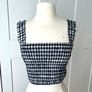 INDUSTRY Gingham Shirred Straps Top Plaid Cropped Top sz.Small